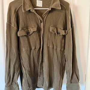 Free people olive waffle knit  Shirt Jacket
